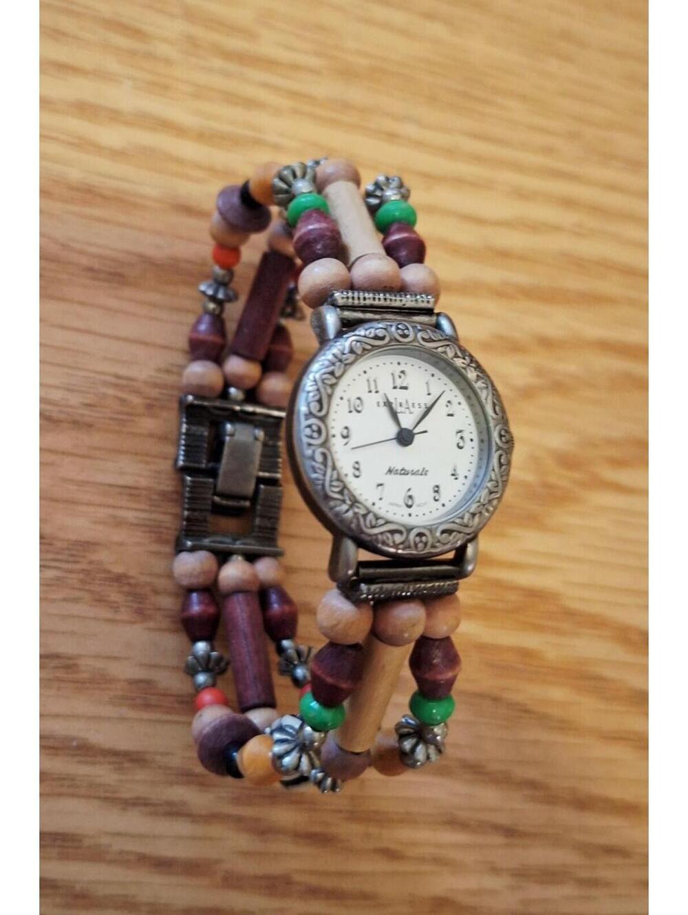 Boho Chic Vintage LA Express Naturals Wood Beaded Bracelet Watch - New Battery